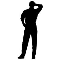 Vector silhouettes of men. Standing man shape. Black color on isolated white background. Graphic illustration.