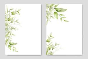 Wedding invitation Card with Green Leaves watercolor vector