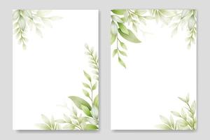 Wedding invitation Card with Green Leaves watercolor vector