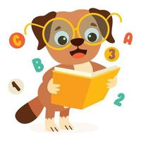 Cartoon Drawing Of Dog Reading Book vector