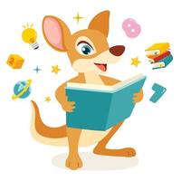 Cartoon Drawing Of Kangaroo Reading Book vector