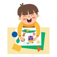 Top View Of Kid Cutting Paper vector