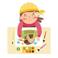 Top View Of Kid Painting On Paper vector