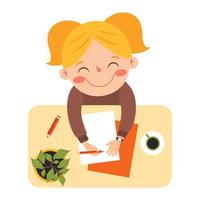 Top View Of Kid Writing On Desk vector