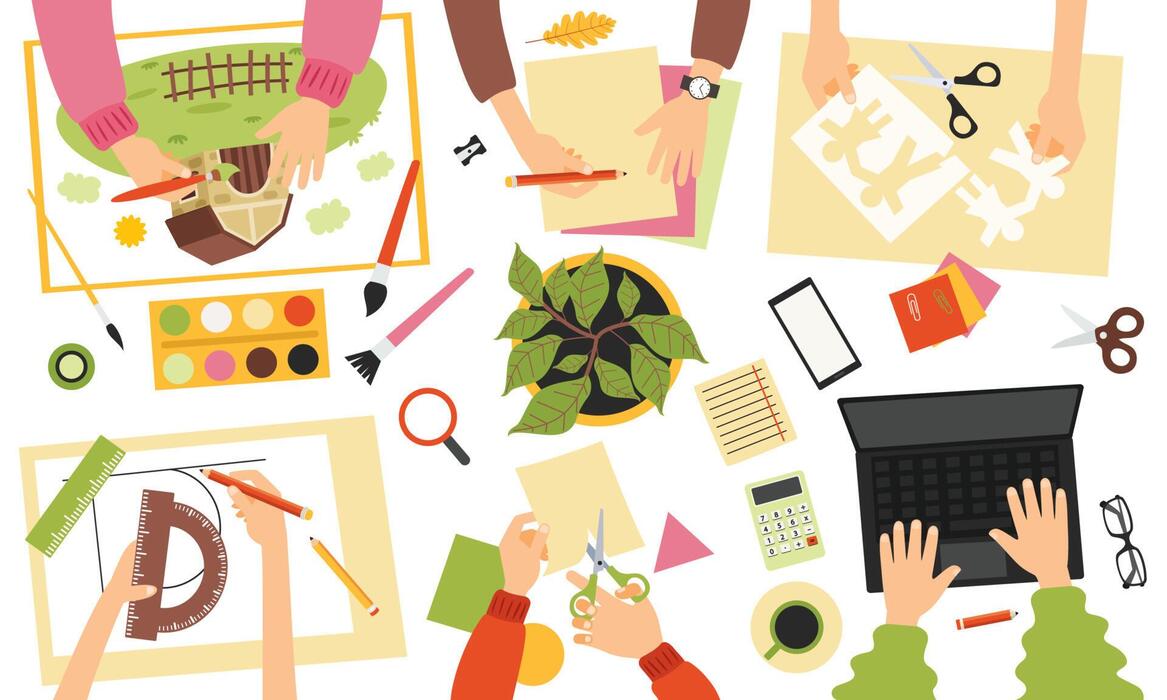 study table top view cartoon pic