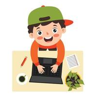 Top View Of Kid Using Computer vector