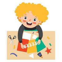 Top View Of Kid Cutting Paper vector