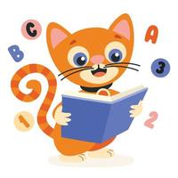 caricatura, dibujo, de, gato, libro de lectura vector