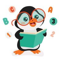 caricatura, dibujo, de, pingüino, libro de lectura vector