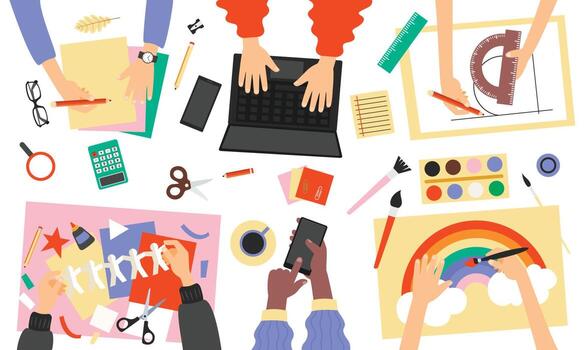 Top View Of Do It Yourself Activities On Table vector