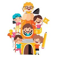 Kids Posing With Pencil Character vector