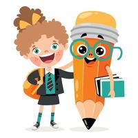 Kids Posing With Pencil Character vector
