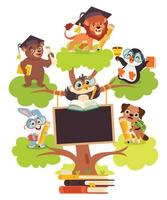 árbol educativo con animales de dibujos animados vector