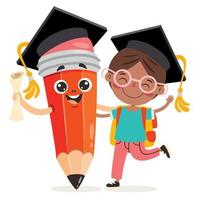 Kids Posing With Pencil Character vector