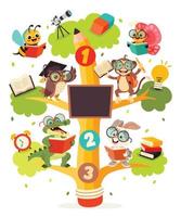 Education Tree With Cartoon Animals vector