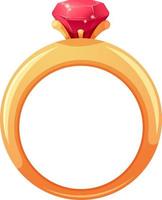 Cartoon wedding ring with gemstone, ruby isolated vector