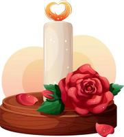 Cartoon romantic candle with red rose isolated vector