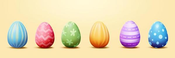 3D Colored Easter eggs with beautiful pattern isolated on yellow background vector