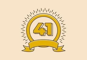 Vintage yellow circle badge with number 41 on it vector