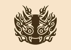 Illustration drawing of devil face with horns and flames vector