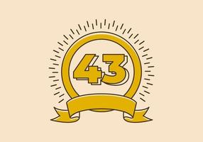 insignia de círculo amarillo vintage con el número 43 en él vector