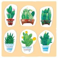 conjunto de pegatinas de diario de cactus y suculentas vector