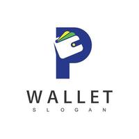 plantilla de diseño de logotipo de billetera letra p, icono de pago vector