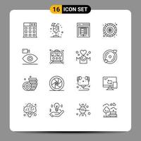 Mobile Interface Outline Set of 16 Pictograms of media camera data server camcorder token Editable Vector Design Elements