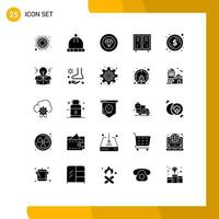 Set of 25 Vector Solid Glyphs on Grid for coin game diamond closet athlete Editable Vector Design Elements