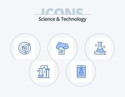 Science And Technology Blue Icon Pack 5 Icon Design. file storage. cloud reporting. smart lab. sphere. planets orbiting vector