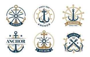 conjunto de logotipo de ancla de barco vector