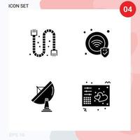 Group of 4 Solid Glyphs Signs and Symbols for construction radar pipe wifi dish Editable Vector Design Elements