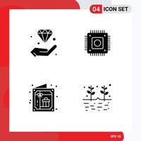 Universal Icon Symbols Group of 4 Modern Solid Glyphs of diamond birthday insurance hardware invitation Editable Vector Design Elements