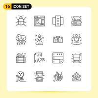 Outline Pack of 16 Universal Symbols of toys party apartments games residential flats Editable Vector Design Elements