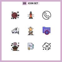 Group of 9 Filledline Flat Colors Signs and Symbols for surveillance cctv game camera call Editable Vector Design Elements