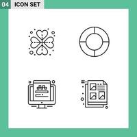 Stock Vector Icon Pack of 4 Line Signs and Symbols for heart website rosebud pie creative Editable Vector Design Elements