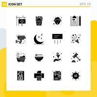 Mobile Interface Solid Glyph Set of 16 Pictograms of plan file usa document sheep Editable Vector Design Elements