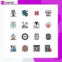 User Interface Pack of 16 Basic Flat Color Filled Lines of tshirt clothes control love gym Editable Creative Vector Design Elements