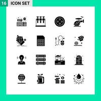 Mobile Interface Solid Glyph Set of 16 Pictograms of currency shopping sew hand vehicle Editable Vector Design Elements