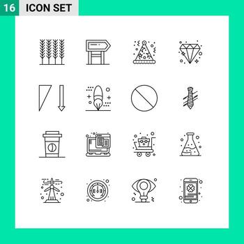 Set of 16 Vector Outlines on Grid for brush sort celebration descending diamond Editable Vector Design Elements