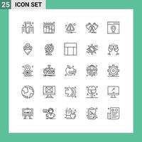 Set of 25 Modern UI Icons Symbols Signs for interface viking caution cutter hatchet Editable Vector Design Elements