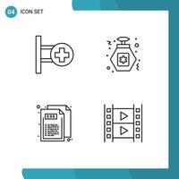 Line Pack of 4 Universal Symbols of medical web board party film Editable Vector Design Elements