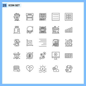 25 líneas universales establecidas para aplicaciones web y móviles diseño de juegos de cuadrícula de interfaz de usuario elementos de diseño vectorial editables de hamburguesas vector