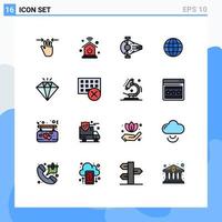 Universal Icon Symbols Group of 16 Modern Flat Color Filled Lines of jewel ineternet fighter map world Editable Creative Vector Design Elements