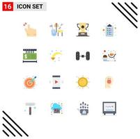 Flat Color Pack of 16 Universal Symbols of shopping tag win price clipboard Editable Pack of Creative Vector Design Elements