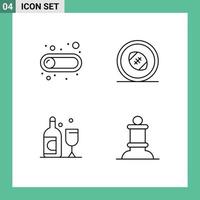 Mobile Interface Line Set of 4 Pictograms of off bottle toggle rugby field ireland Editable Vector Design Elements