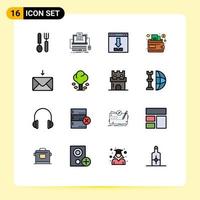 16 User Interface Flat Color Filled Line Pack of modern Signs and Symbols of mail money screen cash interface Editable Creative Vector Design Elements