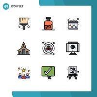 9 User Interface Filledline Flat Color Pack of modern Signs and Symbols of interactive environment calendar easter christian Editable Vector Design Elements