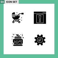 Modern Set of 4 Solid Glyphs and symbols such as baby carriage cake pram web wedding Editable Vector Design Elements