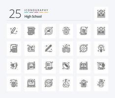 paquete de iconos de 25 líneas de escuela secundaria que incluye búsqueda. papel. calificación. documento. estrella vector